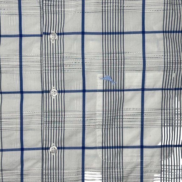 Tommy Bahama Island Zone Blue Check Window Pane Textured Button Shirt Size L - Picture 3 of 6